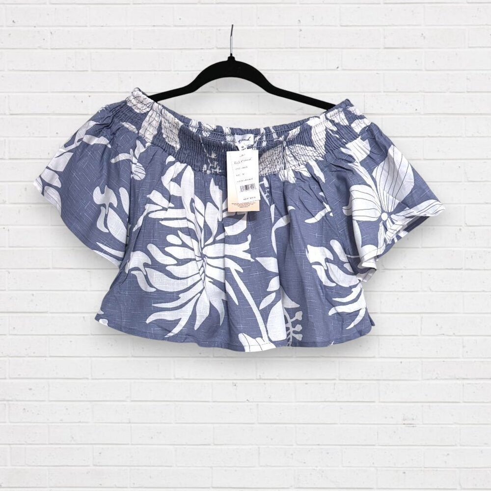 Kiwi & Punch Blue White Tropical Two-Piece Set Wide Leg Crop Coastal Resort Chic - Picture 2 of 9